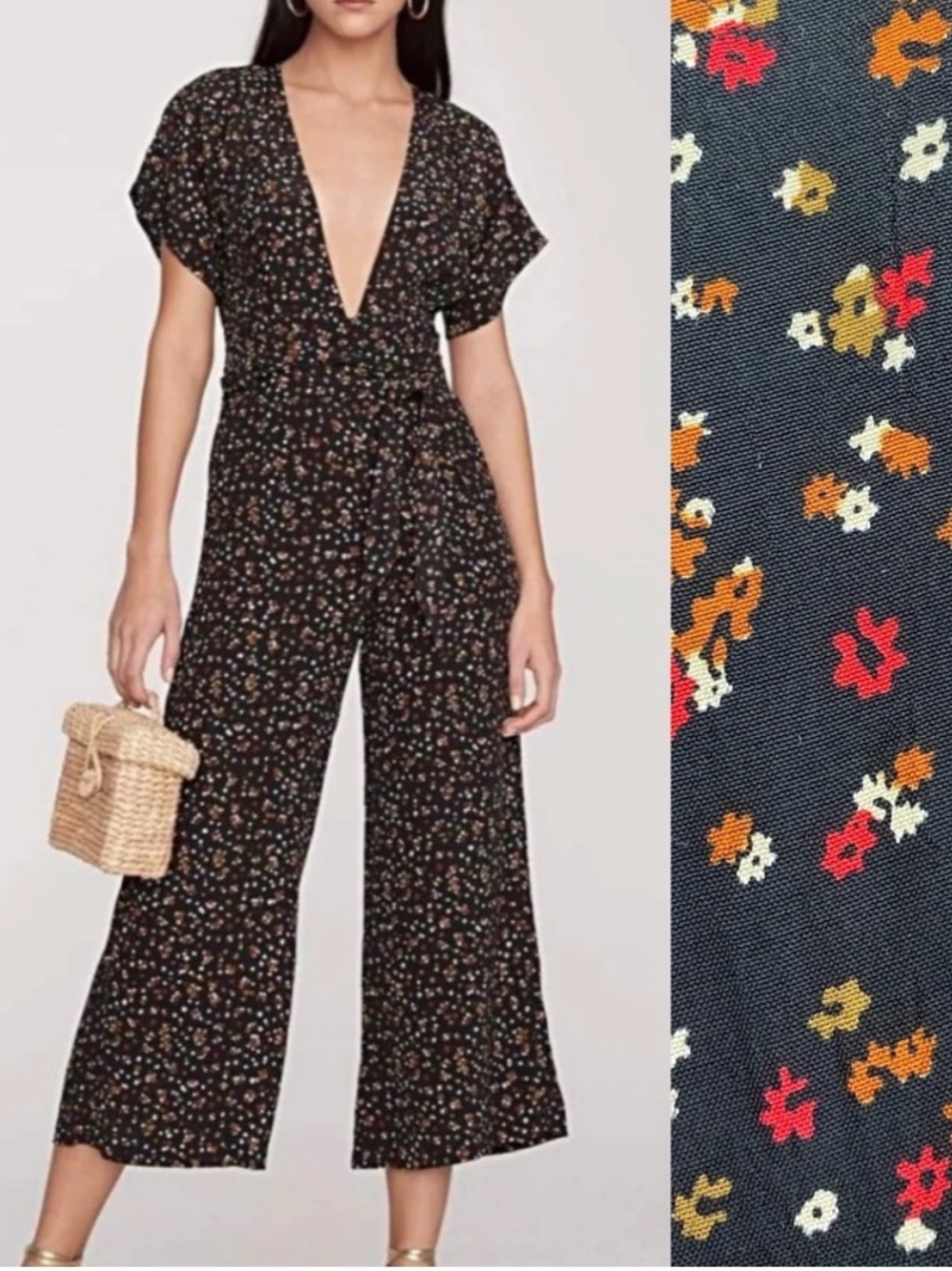 Faithfull The Brand Alena Wide Leg Culotte Jumpsuit La Contrie Ditsy Floral